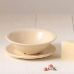 Hand thrown stoneware potter two-part cream coloured pottery soap dish