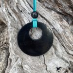 Shungite circle in circle necklace on turquoise leather